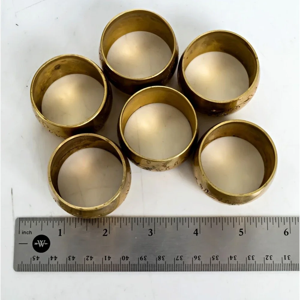 Floral Brass Napkin Rings - Set of 6 - Vintage MCM